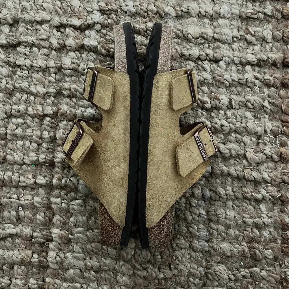 Birkenstock Arizona Taupe Suede Leather Sandals Size 40 Narrow Women 9 Men 7